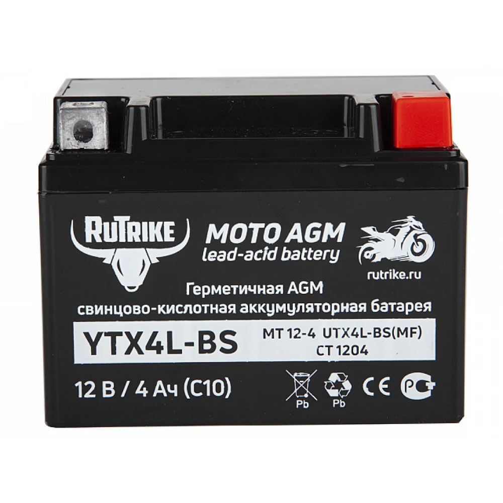 Тяговый стартерный аккумулятор Rutrike YTX4L-BS (12V/4Ah) (UTX4L-BS, CT 1204, MT 12-4) 1